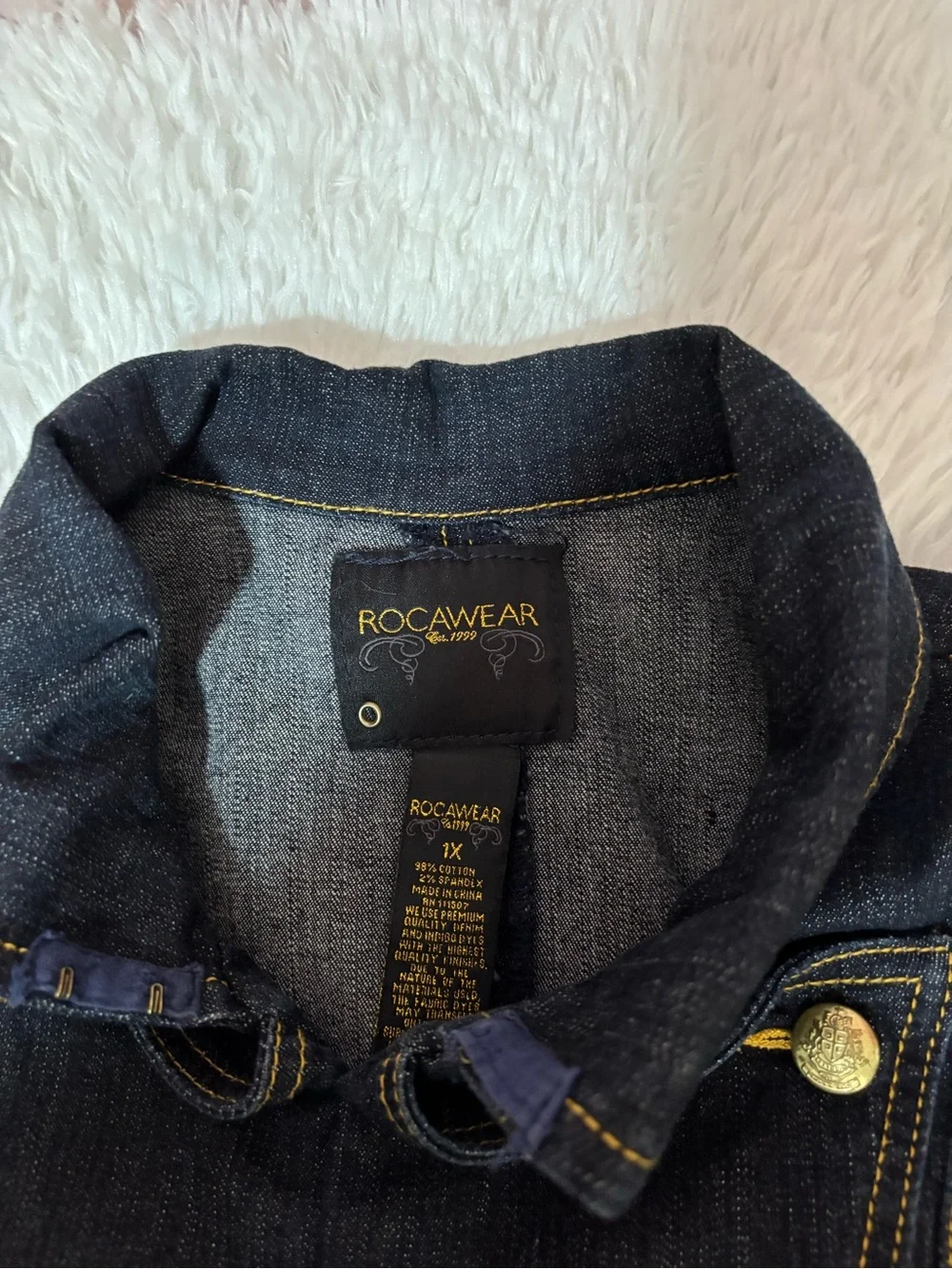 Rocawear Dark Blue Denim Military-Style Jacket with Gold Buttons - Picture 3 of 10
